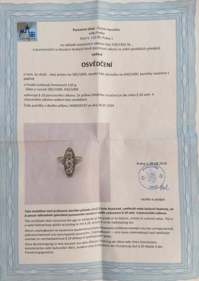 Starožitný zlatý prsten s diamanty, vel. 50