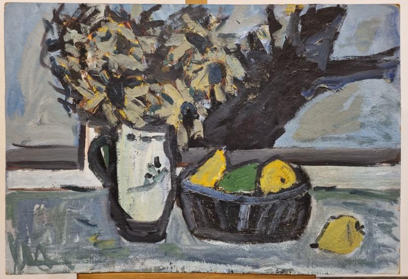 Zátiší s hruškami a vázou