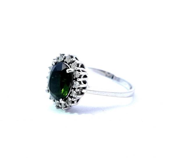 Zlatý prsten s turmalínem a diamanty, vel. 59