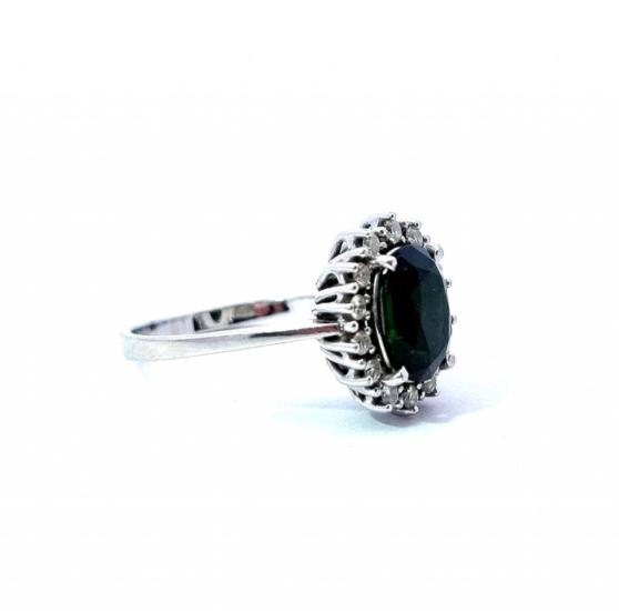 Zlatý prsten s turmalínem a diamanty, vel. 59