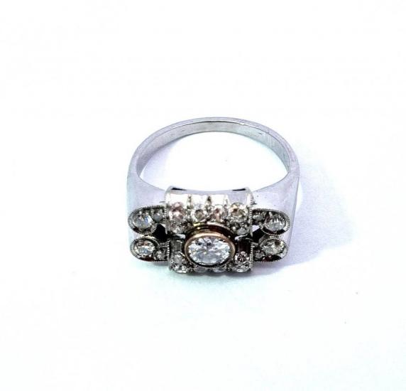 Zlatý prsten s diamanty, Art-Deco, vel. 54
