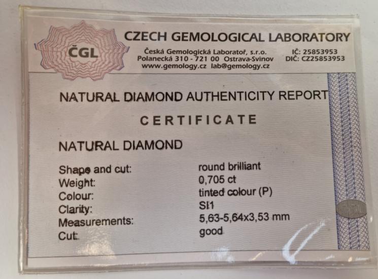 Zlatý prsten s briliantem 0,7 ct, vel. 62,5