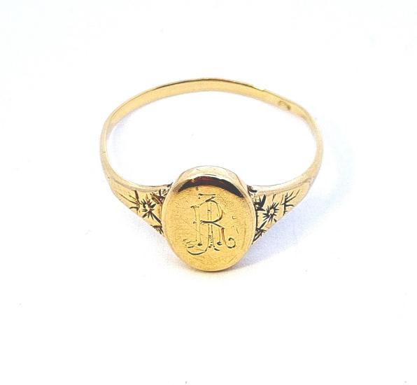 Starožitný zlatý prsten s monogramem, první republika, vel. 60 Starožitný zlatý prsten s monogramem, první republika, vel. 60