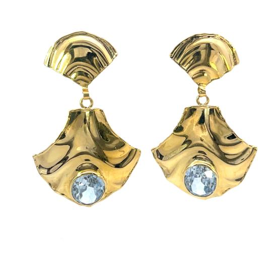 Zlaté náušnice s akvamaríny, 18 k, puzeta - 1 Zlaté náušnice s akvamaríny, 18 k, puzeta - 1