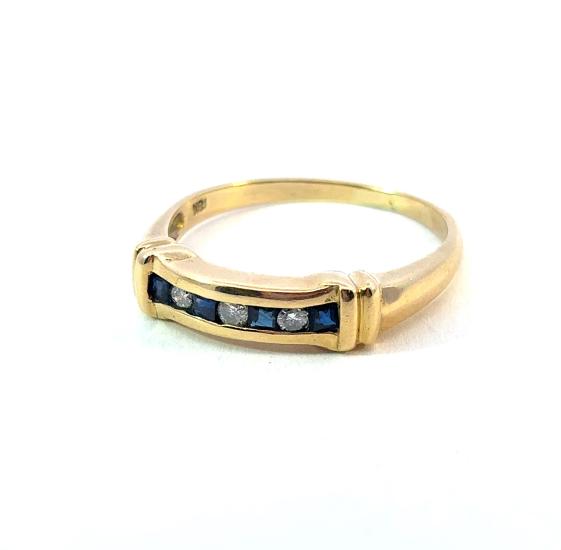 Zlatý prsten s diamanty a safíry, 18 k, vel. 58 - 1 Zlatý prsten s diamanty a safíry, 18 k, vel. 58 - 1