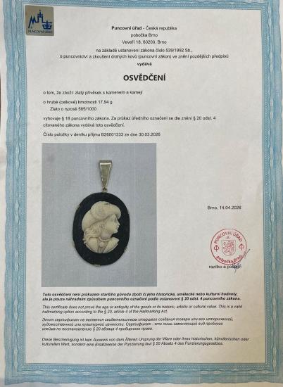 Zlatý přívěs s mechovým achátem a kamejí, 17,93 g - 4 Zlatý přívěs s mechovým achátem a kamejí, 17,93 g - 4