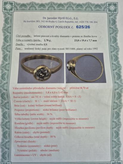 Zlatý prsten s diamantem 0,73 ct, vel. 54 - 7 Zlatý prsten s diamantem 0,73 ct, vel. 54 - 7
