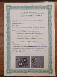 Starožitný zlatý prsten s rubíny a diamanty, vel. 53