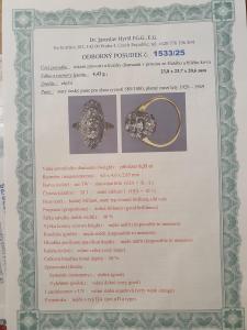 Starožitný zlatý prsten s diamanty, první republika, vel. 55,5