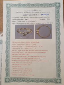 Starožitný zlatý prsten s diamantem, první republika, vel. 61