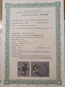 Starožitný zlatý prsten se smaragdem a diamanty, vel. 60