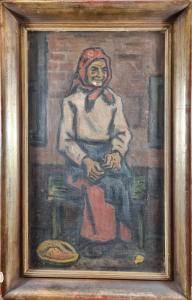 Stařena před chalupou