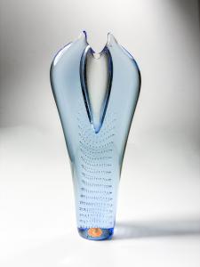 Hutní modrá váza s bublinkami, 22,8 cm