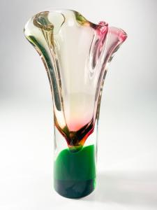 Skleněná hutní váza - květ, 28 cm
