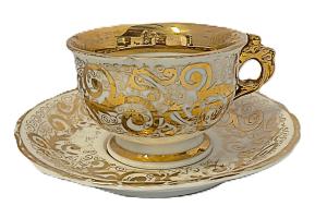 Porcelánový šálek s podšálkem zlacený