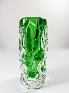 Váza hutní sklo - zelená, 18 cm