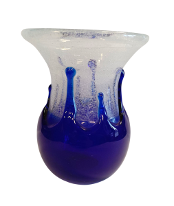 Váza z bublinkového skla s kobaltovým přelivem