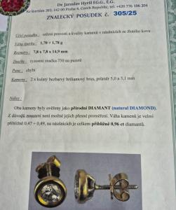 Zlaté náušnice s diamanty, šroubek