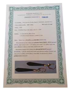 Zlaté náušnice s onyxem a diamanty, visací