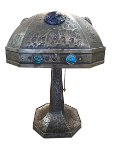 Secesní lampa vykládaná modrým sklem