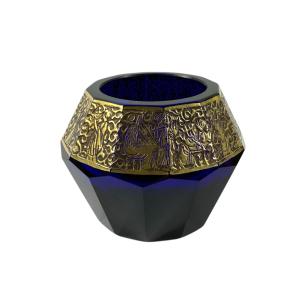 Váza kobaltová modř s oroplastikou - Moser