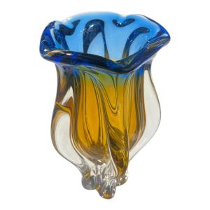 Hutní váza- modro žlutá