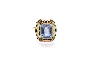 Zlatý prsten s modrým kamenem - topaz, vel. 51