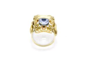 Starožitný zlatý prsten s modrým kamenem - topaz, vel. 52