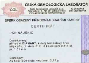 Náušnice z bílého zlata s diamanty, šroubek