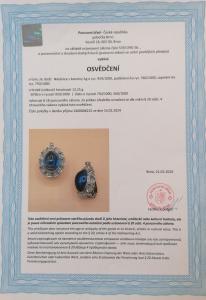 Zlaté náušnice s modrým kamenem a diamantovými routami, klipsy