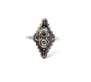 Starožitný zlatý prsten s diamanty, Art-Deco, vel. 53