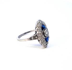 Luxusní zlatý prsten s diamanty a safíry, vel. 51