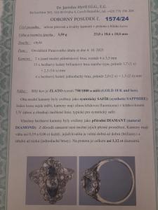 Luxusní zlatý prsten s diamanty a safíry, vel. 51