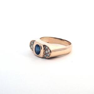 Zlatý prsten se safírem a diamanty, vel. 56