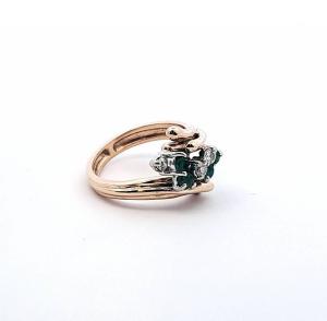 Zlatý prsten se smaragdy a diamanty, vel. 51