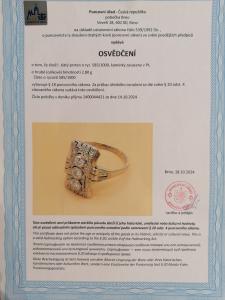 Starožitný zlatý prsten art deco s diamanty, vel. 54