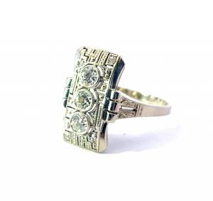 Starožitný zlatý prsten art deco s diamanty, vel. 54