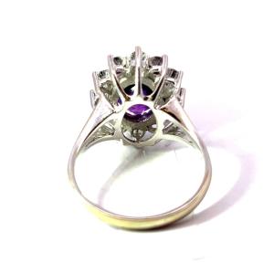 Starožitný zlatý prsten s ametystem a diamanty, vel. 54
