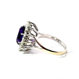 Starožitný zlatý prsten s ametystem a diamanty, vel. 54