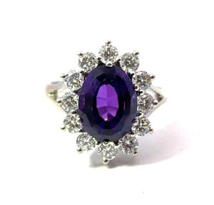 Starožitný zlatý prsten s ametystem a diamanty, vel. 54