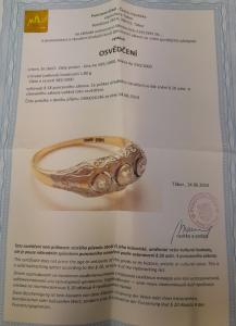 Starožitný zlatý prsten s diamanty, vel. 56