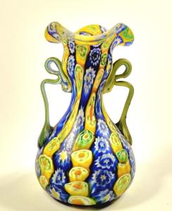 Vázička- millefiori - s oušky- žlutá