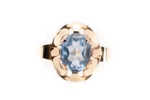 Zlatý prsten s modrým kamenem - topaz, vel. 55