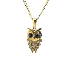 Zlatý přívěs se zirkony a onyxy, sovička