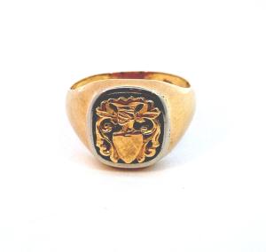 Starožitný pánský zlatý prsten s erbem, 18k, vel. 65