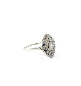 Platinový prsten s diamanty a safíry, vel. 56,5