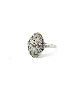 Platinový prsten s diamanty a safíry, vel. 56,5