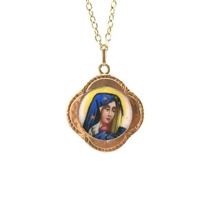 Starožitný zlatý přívěs, madonka