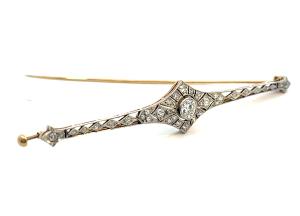 Starožitná zlatá brož s diamanty, Art-deco
