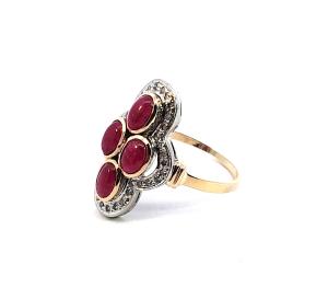 Zlatý prsten s rubíny a diamanty, vel. 59